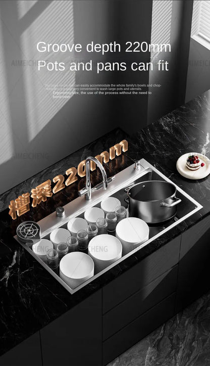 Original-Finish, spülmaschinenkompatibles SUS304-Edelstahl-Küchenspüle mit großer Einzelschüssel und Unterbau