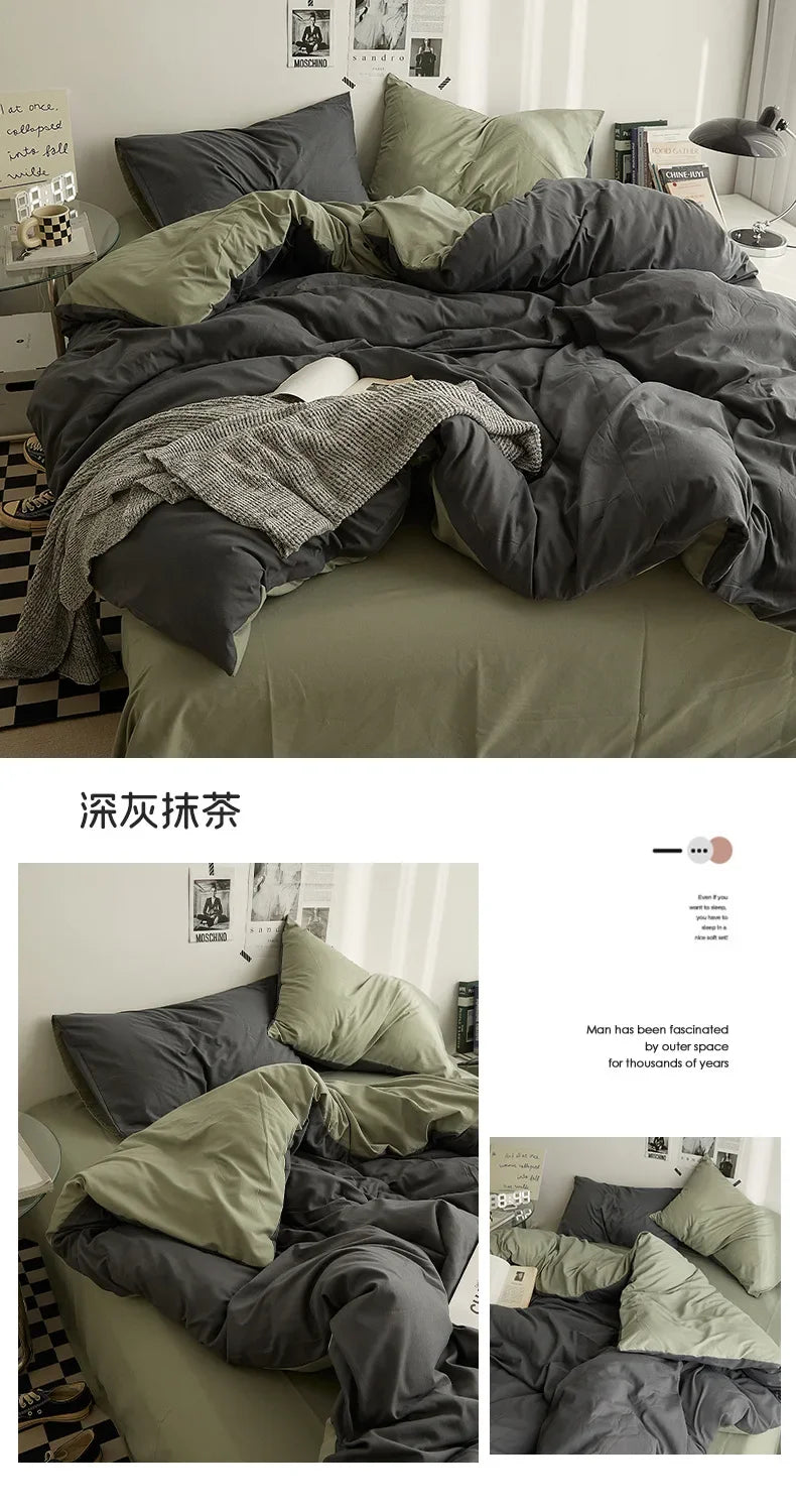 High Quality Solid Color Double Washed Cotton Bedding 4 Pieces Set Student Dormitory Bed Linen Duvet Set Bed Suit