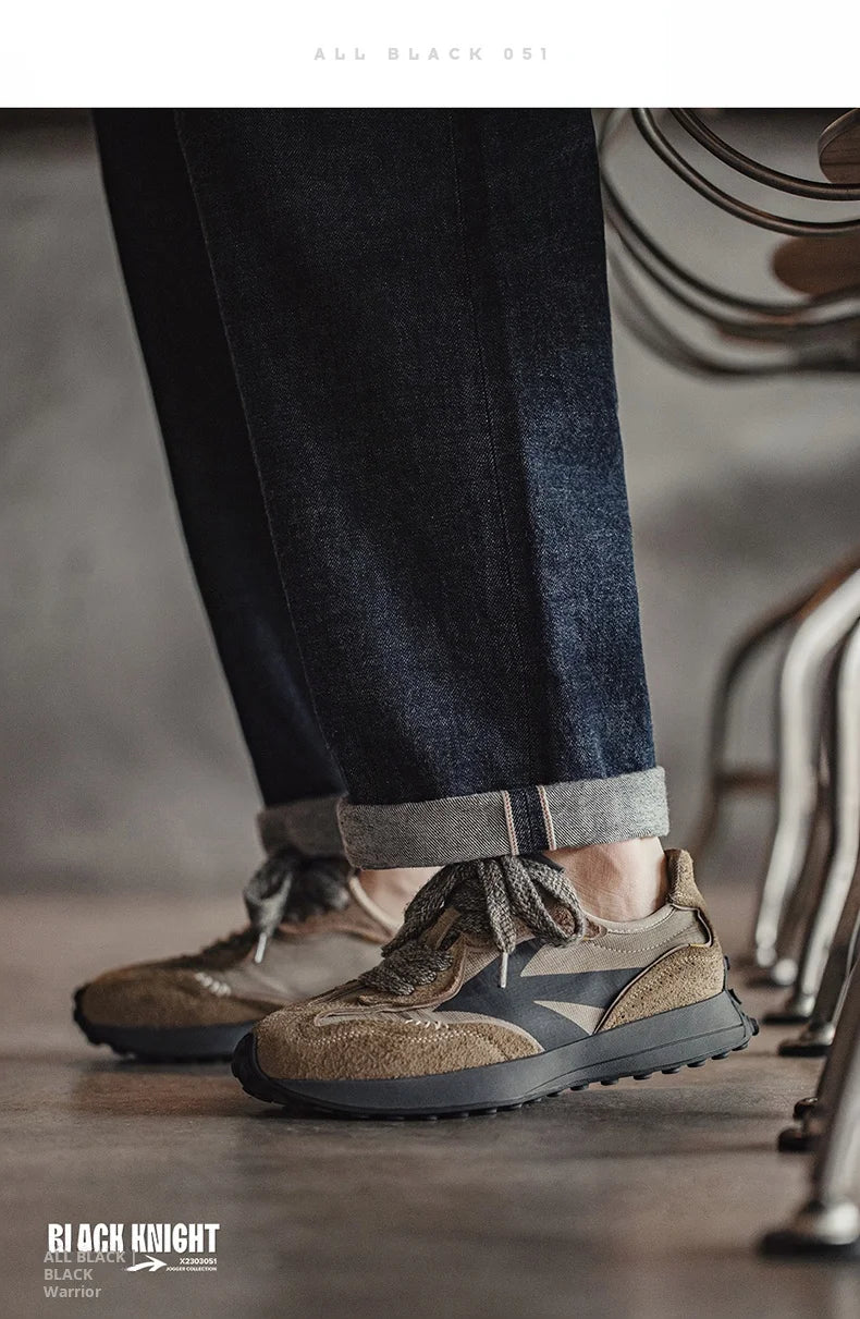 Maden Frühling Vintage Dickbesohlte Patchwork Schwarze Sneakers Lässige atmungsaktive Joggingschuhe Low-Top-Schnürschuhe Sportliche Sommerschuhe