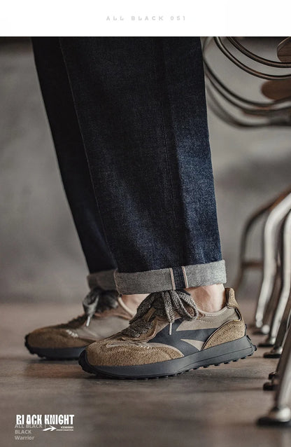 Maden Frühling Vintage Dickbesohlte Patchwork Schwarze Sneakers Lässige atmungsaktive Joggingschuhe Low-Top-Schnürschuhe Sportliche Sommerschuhe