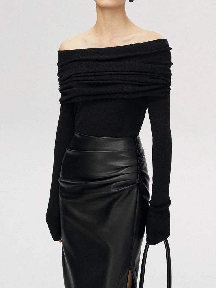 Slash Neck Pullover Frauen Tops Gestrickte Dünne Grundlegende Alle-spiel Sexy Elegante Off Schulter Herbst Winter Langarm Pullover weibliche.