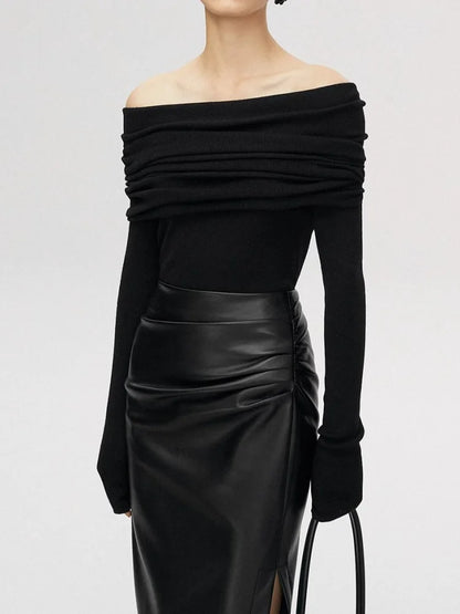 Slash Neck Pullover Frauen Tops Gestrickte Dünne Grundlegende Alle-spiel Sexy Elegante Off Schulter Herbst Winter Langarm Pullover weibliche.