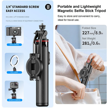 Magnetic Selfie Stick for iPhone Phone Camera 51" Extendable Magsafe Tripod Selfie Stick with Remote for Travel Vlog Videos.