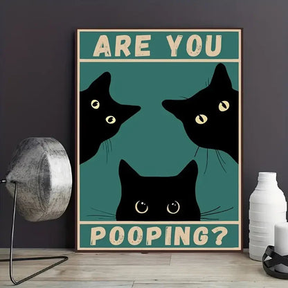 Art quote you are pooping black cat kitten reading newspaper in toilet funny animal poster retro art living room decoration.