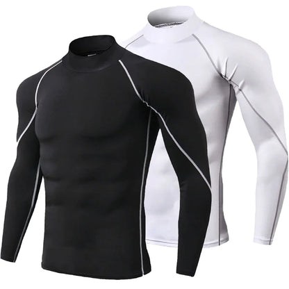 Men's Quick Dry Running T-shirt Workout Compression Shirt Turtleneck Long Sleeve Rash Guard Gym Base Layer Athletic Undershirt.