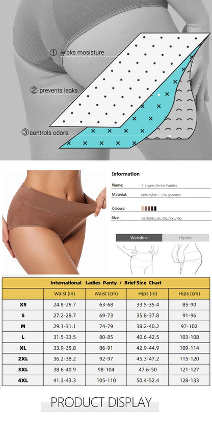 3-Layer Leakproof Menstrual Panties Ladies High-waisted Physiological Pants Icysilk Incontinence Breathable Sport Briefs XS-4XL.