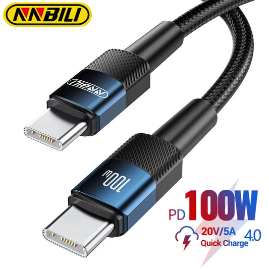 NNBILI 5A 100W Type C To Type C Cable PD Fast Charging Cord Cable 1M/2M For iPhone 15 16 Pro Max Macbook Samsung Xiaomi Hwawei.