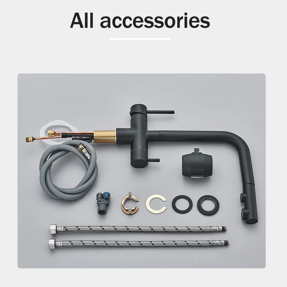 Rozin Water Purifier Kitchen Faucet Black Pull Out Flexible Filter Kitchen Faucets Crane Brass 2 in 1 Hot Cold Water Mixer Tap