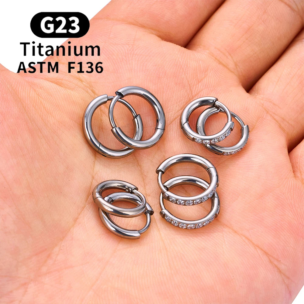 2/20PCS G23 Titanium Earring Hoop CZ Hinged Segment Round Nose Ring for Women Ear Tragus Cartilage Helix Daith Piercing Jewelry.