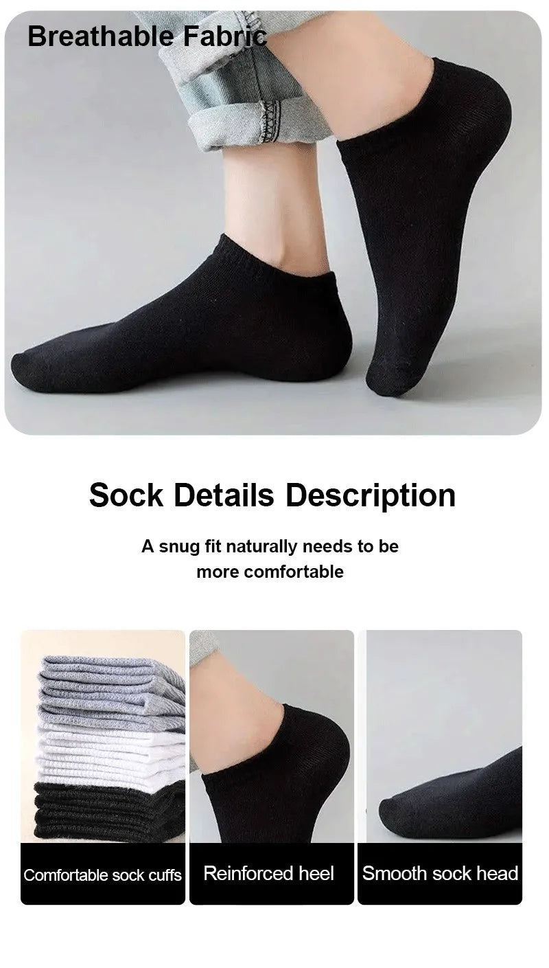 10/12/20/40 Pairs Men Boat Socks Business Sport Sweat Absorption Mature Summer Autumn Solid Color Soft Non Pilling Ankle Socks.