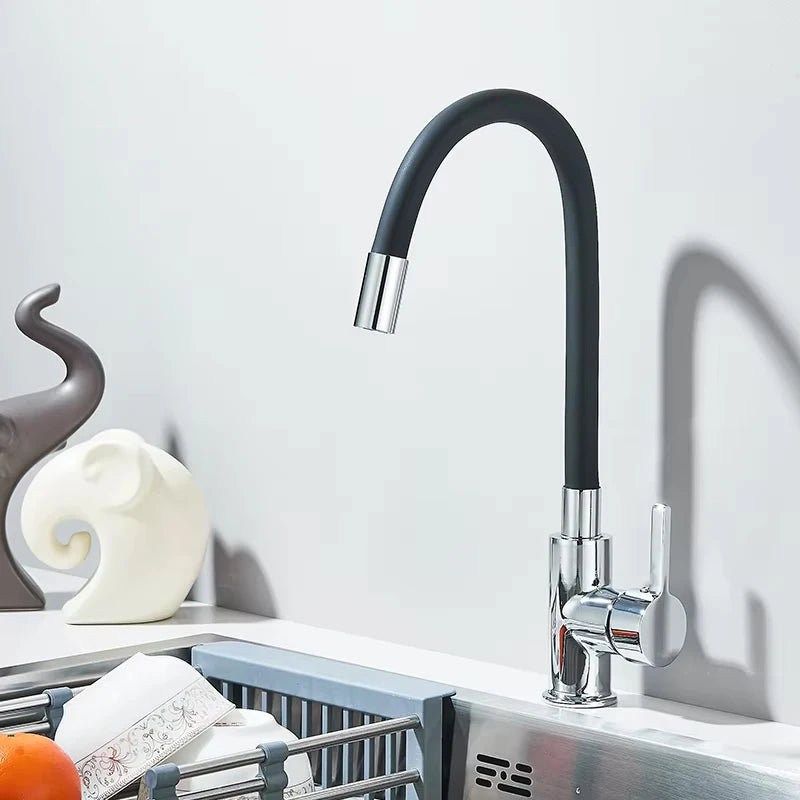 Kitchen Sink Faucet Flexible Water Pipe 360° Rotation Single Handle Deck Mount Cold Hot Water Mixer Water Tap