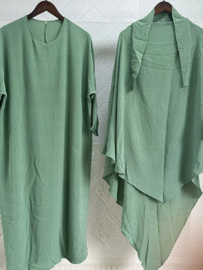 Eid Muslim Women Long Khimar 2 Piece Set Abaya Dress Prayer Garment Hijab Full Cover Islamic Ramadan Kaftan Djellaba 2023