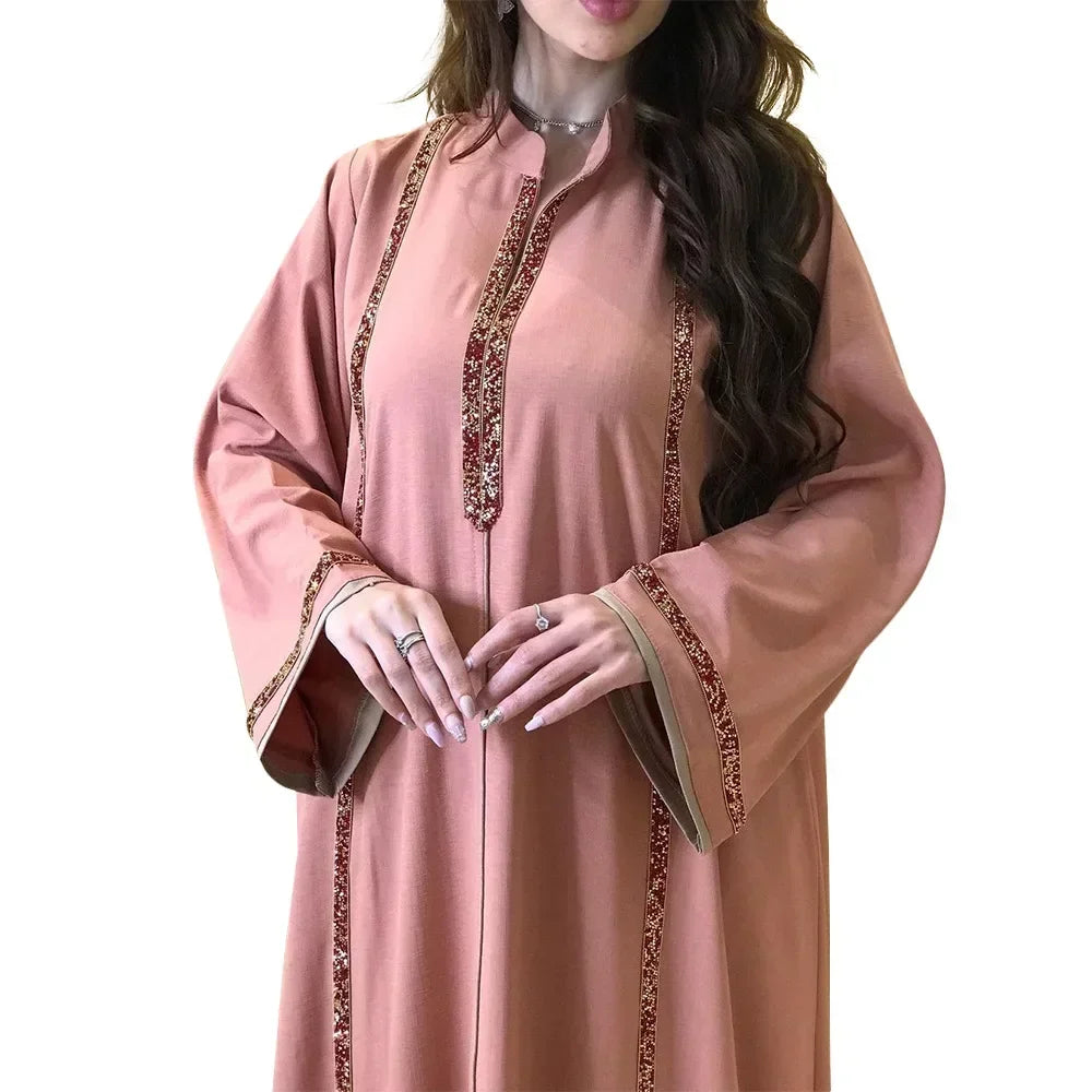 Ramadan Abaya Femme Musulmane marok kanis chen Kaftan für Frau Mode feste Diamanten voller Ärmel lose türkische Dubai Robe.