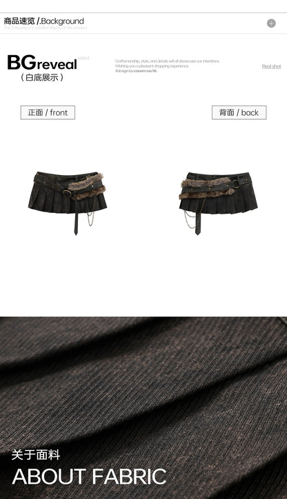 Lautaro Spring Summer Cool Washed Distressed Soft Pu Leather Mini Pleated Skirt Women High Waist Belt Luxury Designer Clothes.