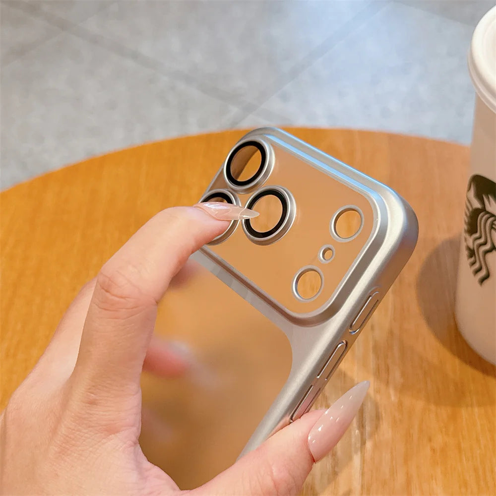 Luxury Frosted Transparent Matte Phone Case For iPhone 16 15 17 Pro Max Air Full Lens Protector Metallic Color Frame Armor Cover.