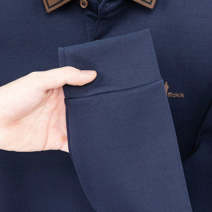 Men's Polo Shirt Long Sleeve Luxury Brand Autumn Winter Lapel Collar Button Business Casual Classic Office Warm T-shirt Menswear.