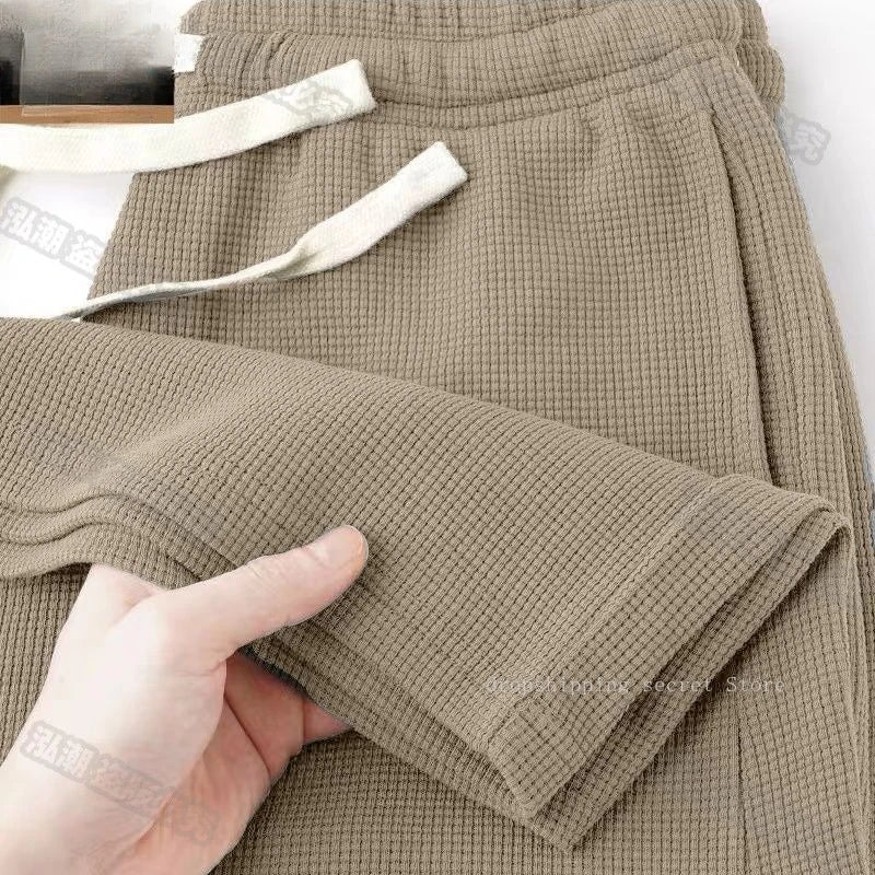 Men's Breathable Casual Pants, Heavyweight Waffle Style Loose Straight Leg Pants Jogging Pants Men's Trousers.