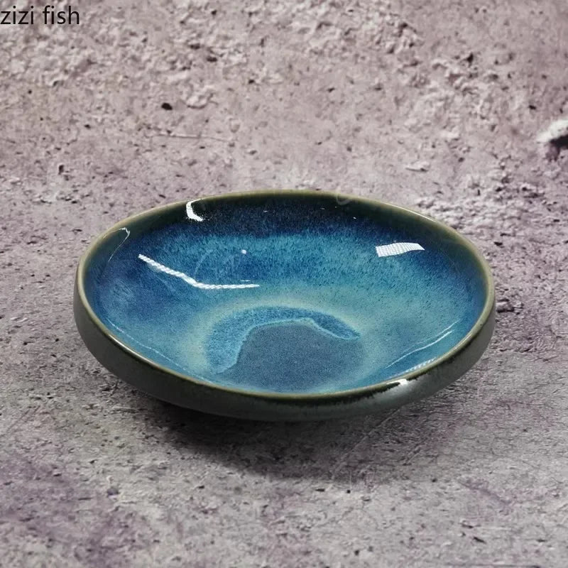 Retro Kiln Changes Ceramic Dinner Plate Irregular Salad Plate Pasta Plate Dessert Snack Plates Restaurant Creative Tableware.