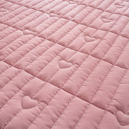 Washed cotton quilted thicken mattress pink romance heart sleeping mat 150cm bed sheet bed protection pad queen king size.