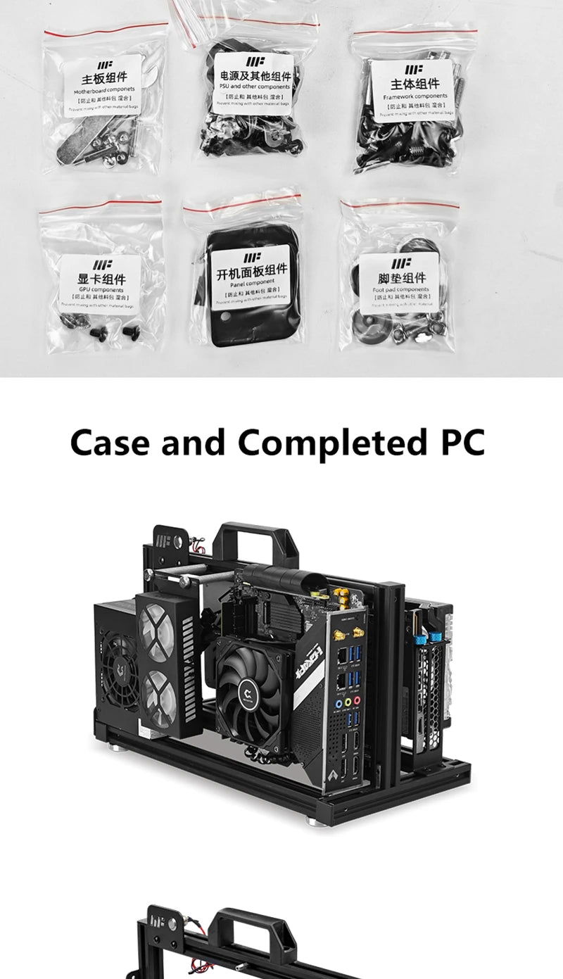 METALFISH ITX A4 Aluminum Open Frame Case, Vertical GPU, 240mm Cooler, Mini-ITX Compatible, DIY Gaming PC.