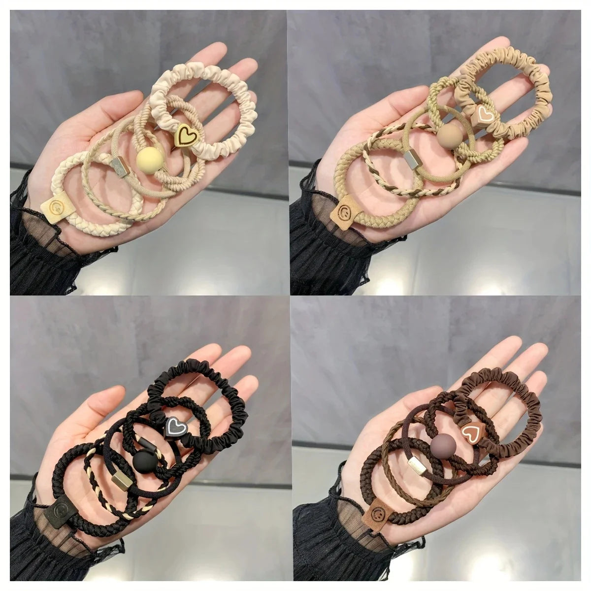 25Pcs Boho Chic Women's Hair Ties Set Cute Heart Charm & Bead Elastic Headbands Perfect for Ponytails and Workout Bohemian Style.