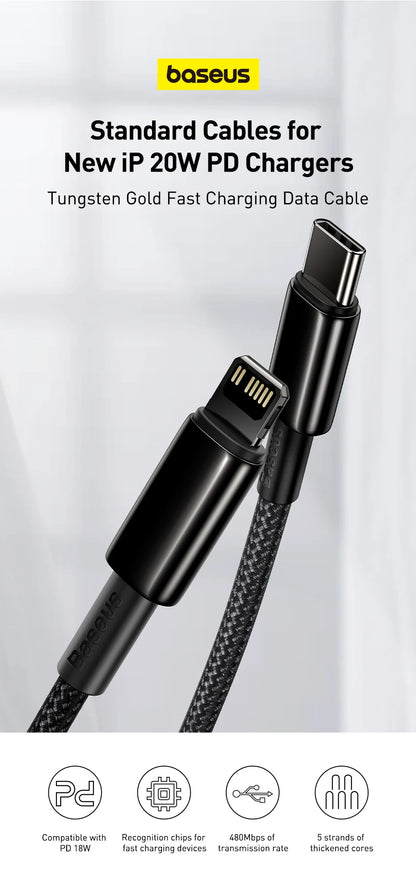 Baseus 20W USB C Cable for iPhone 14 13 11 8 XR PD Fast Charge for iPhone 12 SE USB Type C Cable Fast Charging for Macbook Cable.