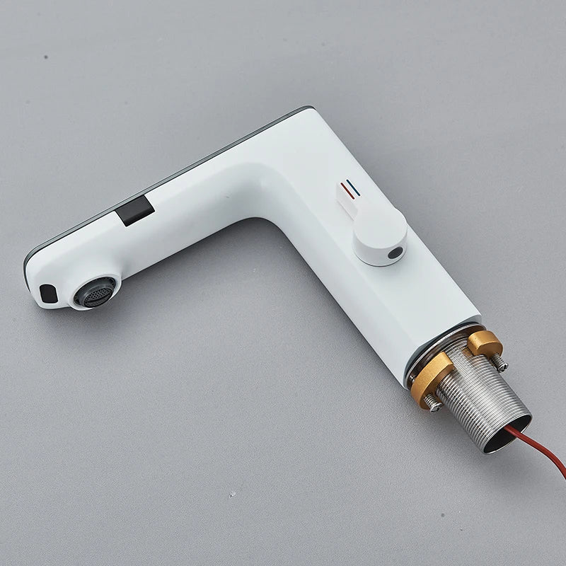 Touchless Sensor Basin Faucet Smart Digital Display Bathroom Sink Faucet Grey Sense Hot Cold Water Mixer Tap Battery Power