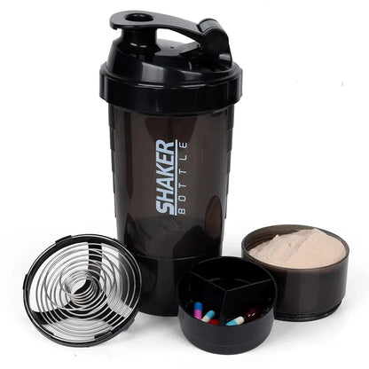3 Layers Shaker Protein Bottle Powder Shake Cup Water Bottle Plastic Mixing Cup Body Building Exercise Bottle.