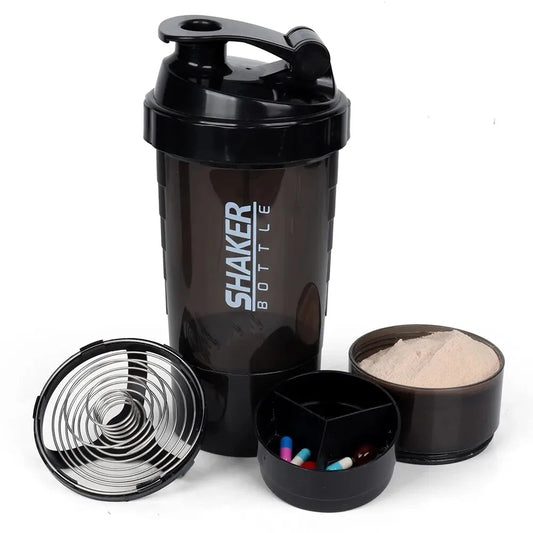 3 Layers Shaker Protein Bottle Powder Shake Cup Water Bottle Plastic Mixing Cup Body Building Exercise Bottle.