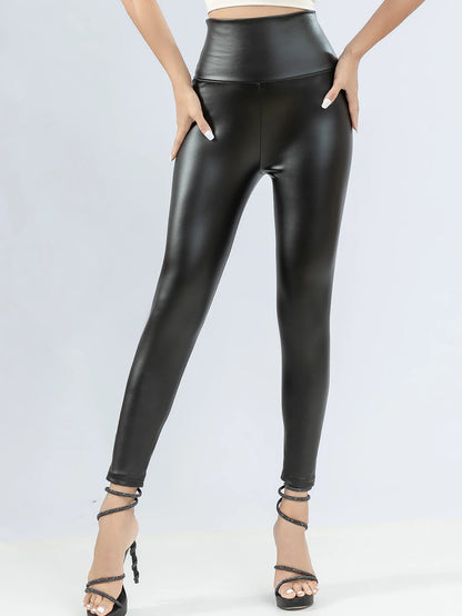 Women thin leather pants autumn and winter high waist slim slim slim leggings wear.
