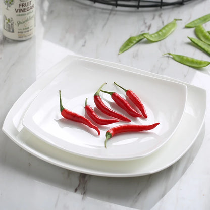 10.5 inch, bone china square dish, white ceramic plate for steak / soup, buffet serving trays, novalty dinner plate, rectangle.