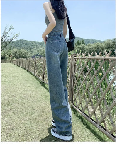 High Waist Straight Leg Jeans Women's Summer New 2025 Small Size Wide Leg Loose Drapey Slimming Floor-Length Pants.
