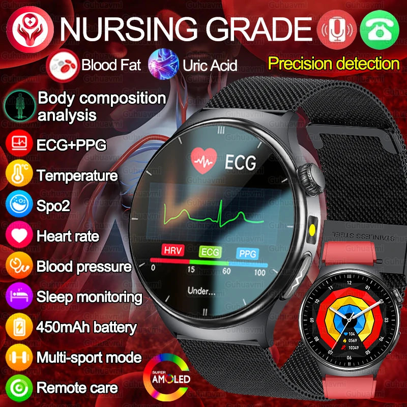 2026 New Smart Watch Men ECG+PPG Blood Lipids Uric Acid Blood Pressure Bluetooth Call 1.43'' Sapphire Smartwatch Remote Nursing.