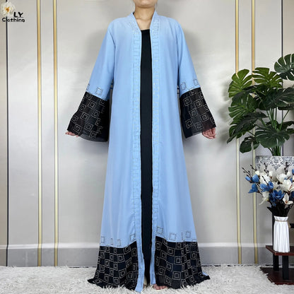 2024 For Women Elegant Dresses Dubai Party Outfits Long Sleeved Chiffon Dashiki Muslim Women Robe Open African Abaya Clothing.