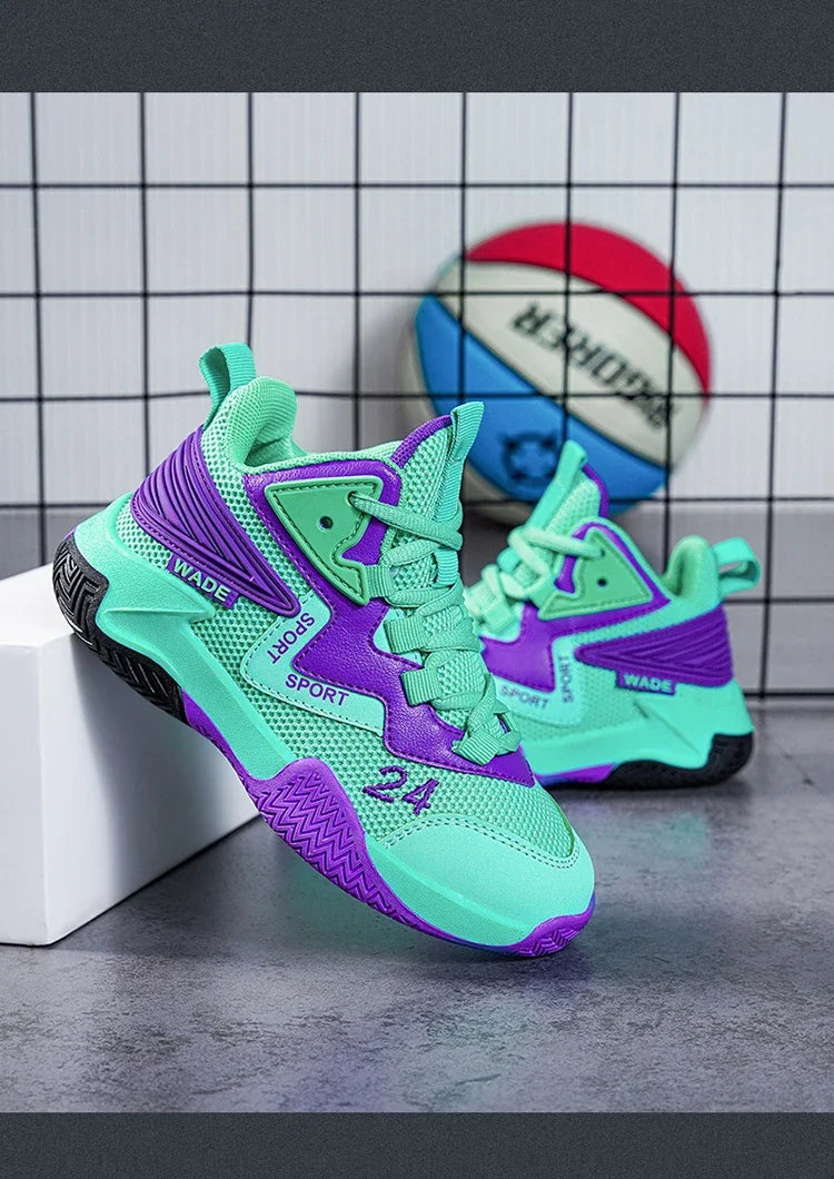 Children Basketball Shoes for Boys Girls Kids Teenagers Breathable Non-slip Lace Up Indoor Outdoor Training Sneakers Tennis Shoe.