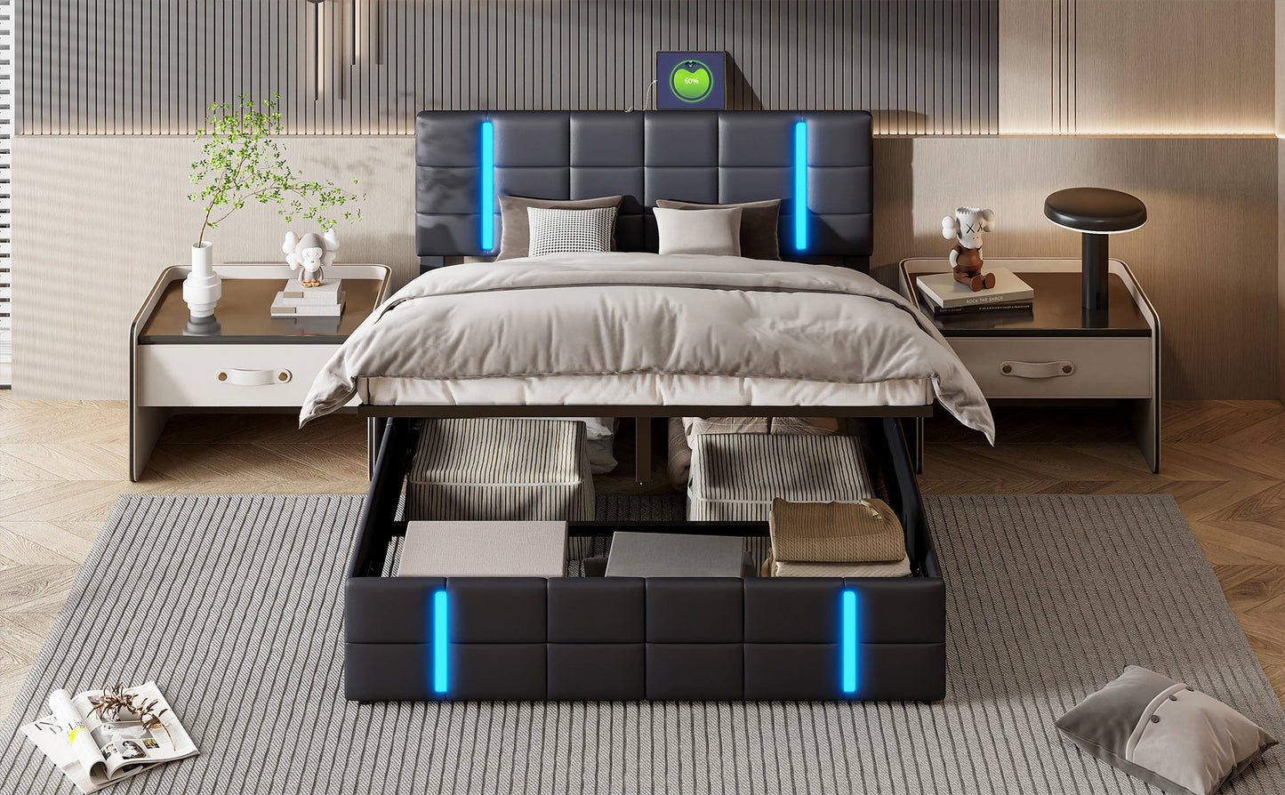 Rosahqnda Polsterbett, Doppelbett 140*200cm/160*200cm, Luftdruckbett mit Stauraum, Erwachsenenbett, Jugendbett, Gästebett, PU