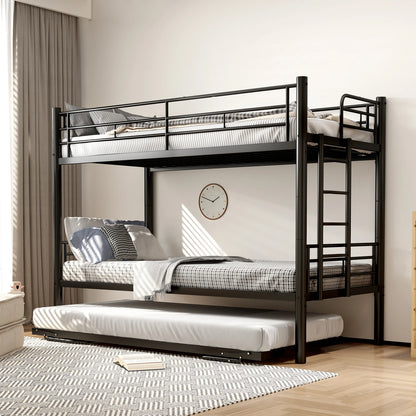 Etagenbett aus Metall, 90 x 200 cm, Etagenbett mit ausklappbarem Bett, erweiterbar auf zwei Einzelbetten oder Erwachsenenbetten, Schwarz