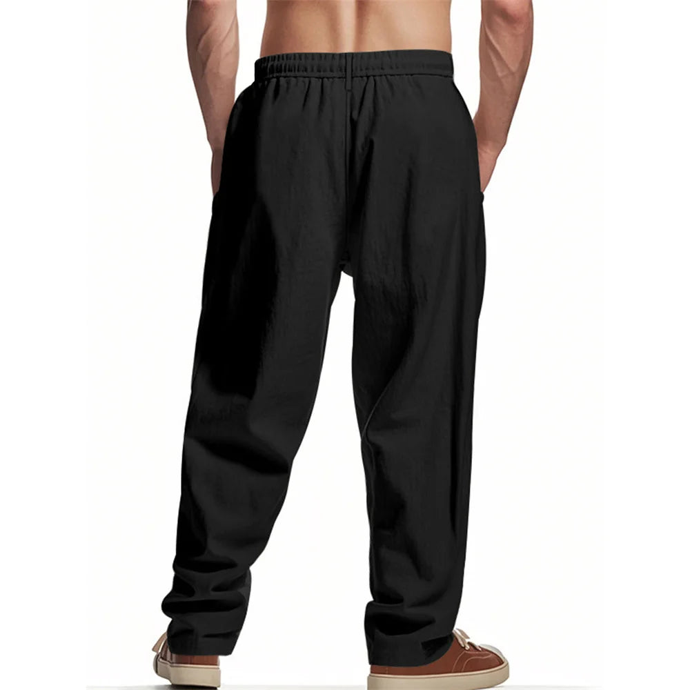 Autumn New Men's Cotton Pants Solid Color Button Drawstring Design Casual Loose Fit Cozy Trousers Simple Style Long Pants