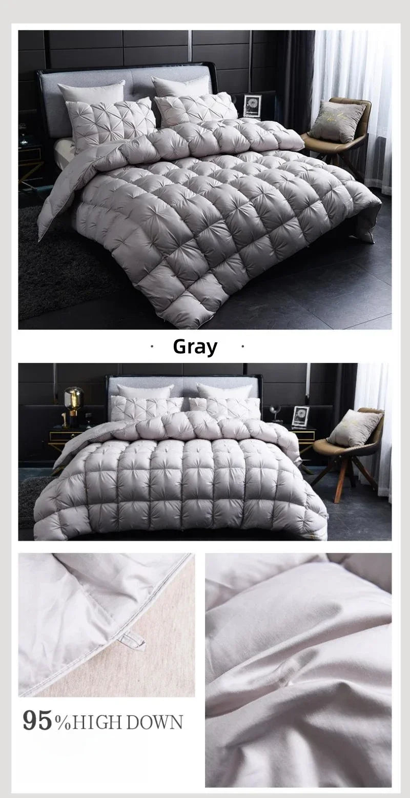 White Goose Down Comforter Warm Winter Thick 3D Bread Bed Blanket Luxury Pinch Pleated Filling for Quilts Single Double Duvet.