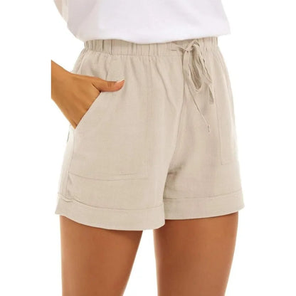 2025 Summer New Women's Shorts Loose Linen Casual Pockets Solid Color High Waist Wide Leg Pants.