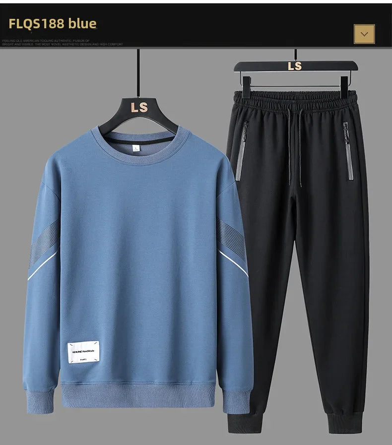Spring Autumn Men's Casual Sports Suit Round Neck Sweatshirt Long Sleeves Pants One Whole Set Clothing Fashion.