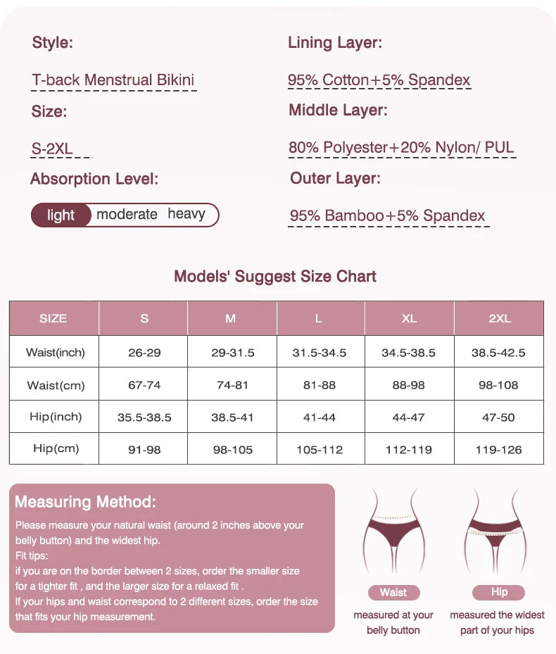 Bikini Menstrual Panties Eco-friendly Reusable Breathable Leakproof Period Underwear for Women Bamboo Fibre.