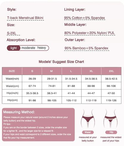 Bikini Menstrual Panties Eco-friendly Reusable Breathable Leakproof Period Underwear for Women Bamboo Fibre.