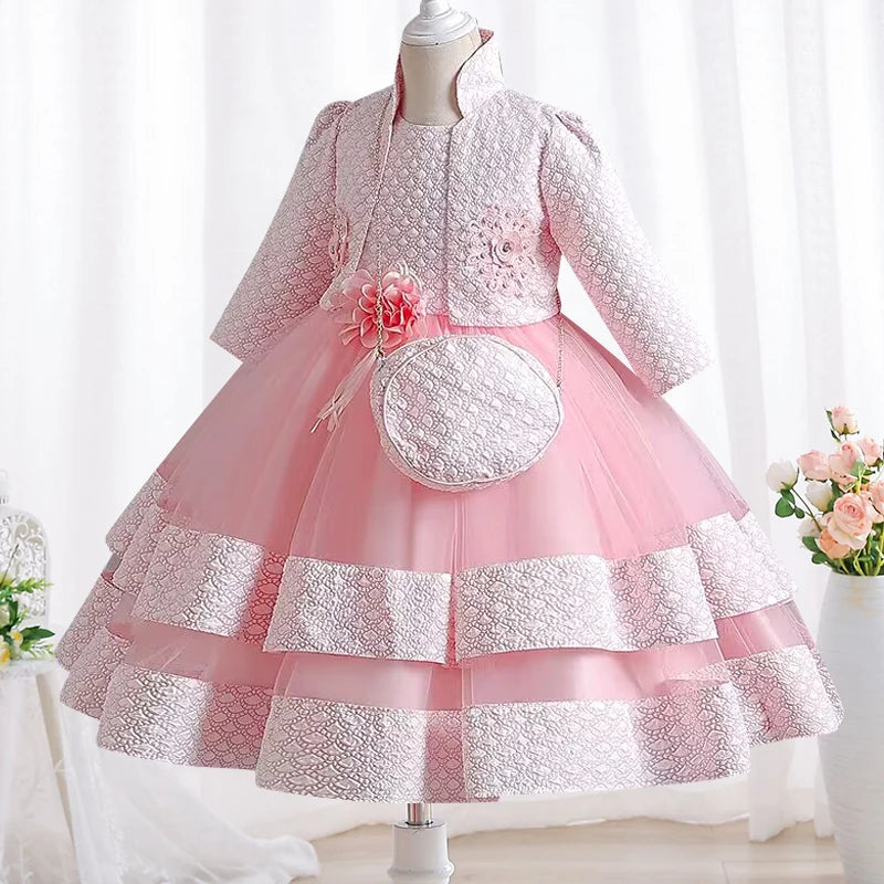 Neues Mädchenkleid, zweiteiliges Set, 3–10 Jahre alt, wunderschönes Weihnachts-Performance-Kleid, Herbst-Party-Abschlussballkleid für Mädchen.