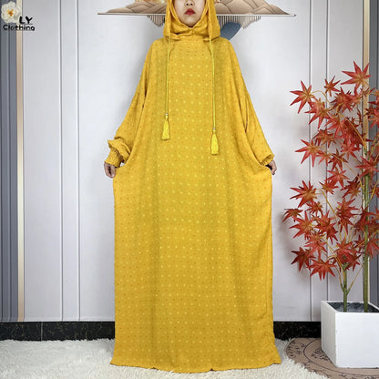2024New Pure Cotton Ramadan Muslim Two-Hat Abaya Dubai Turkey Islam Prayer Clothes Loose Robe Islamic Women Traditional Clothing