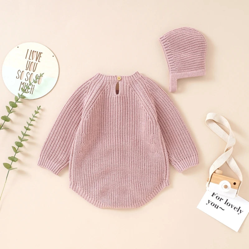 Neugeborenen Baby Mädchen Boy Knit Pullover Strampler Crewneck Sweatshirt Langarm Warme Bodys Tops Mit Hüte Herbst Winter Kleidung.