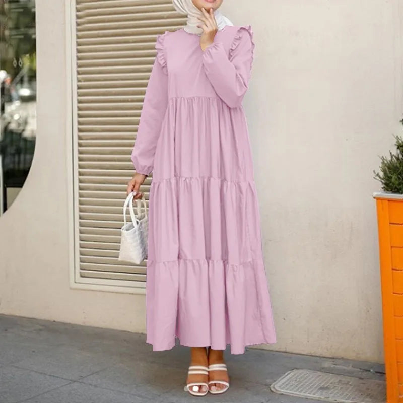 2025 Vintage Solid Muslim Dresses Women Dubai Abaya Islamic Maxi Dress Robe Females Elegant Sweet Party Sundress Kaftan Vestidos.