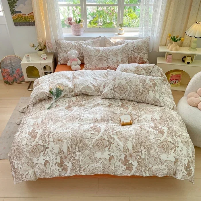 2025 new Cotton Duvet Cover Set with 2 Pillowcases 1 bed sheet - Elegant & Breathable Bedding Set,Fade-Resistant, Multiple Sizes