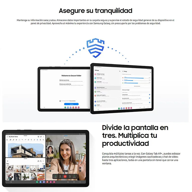 Samsung Galaxy Tab A9+ WI-FI, Tablet, Octa-Core, 8 MP Camera, 11 in, 7040 mAh battery.