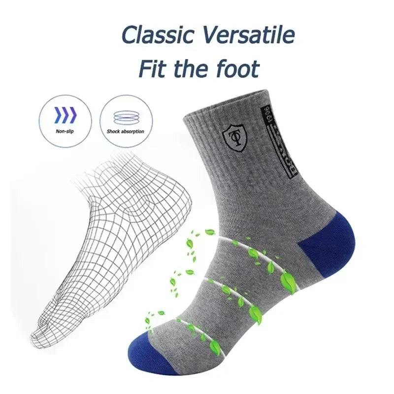 5Pairs Breathable Cotton Sports Stockings Men Bamboo Fiber Autumn and Winter Men Socks Sweat Absorption Deodorant Business Sox.